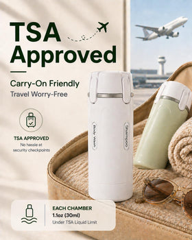 Generic brand interior view of four labeled chambers offering organized toiletry storage benefit