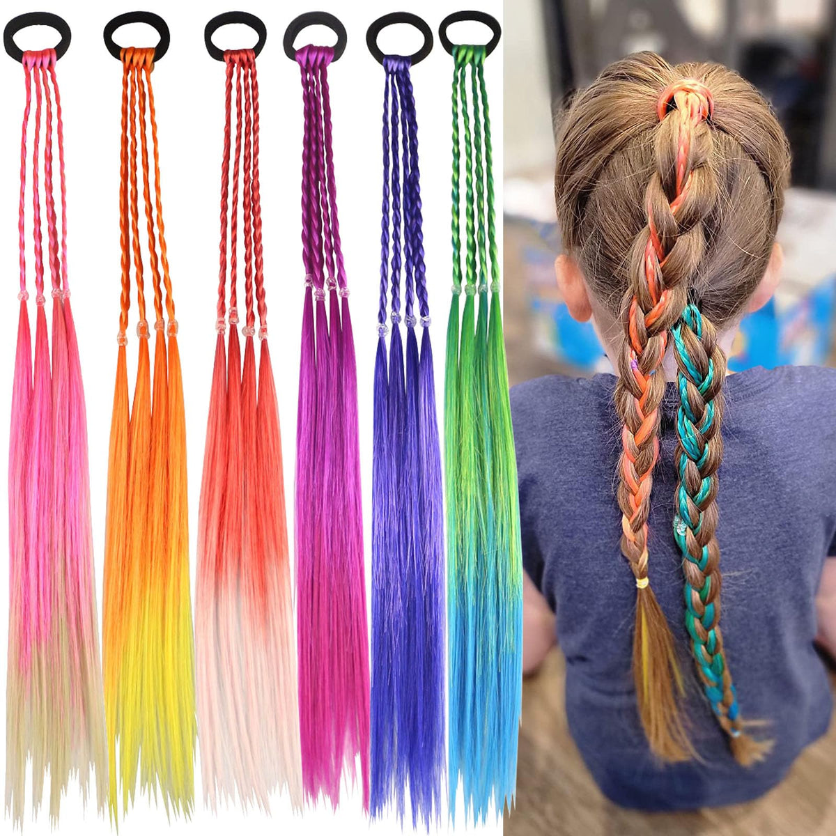 Generic colorful braid pack front view showing six braids and quick selection benefit