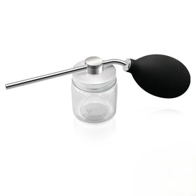 Generic bottle front packaging showing refillable powder dispenser benefit