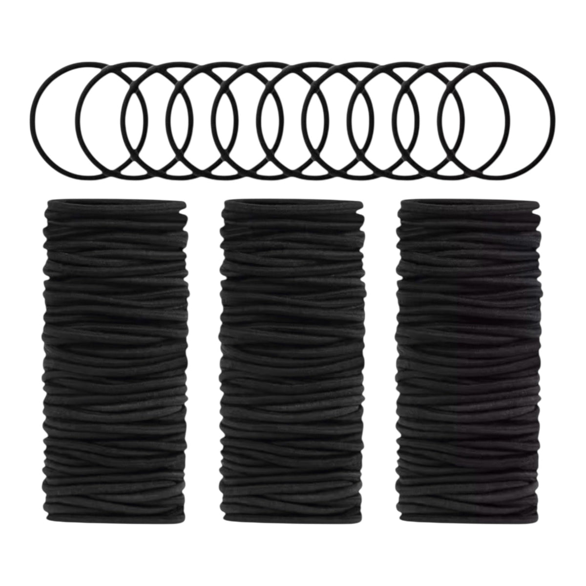 Generic front packaging showing 120 black hair ties and value pack benefit