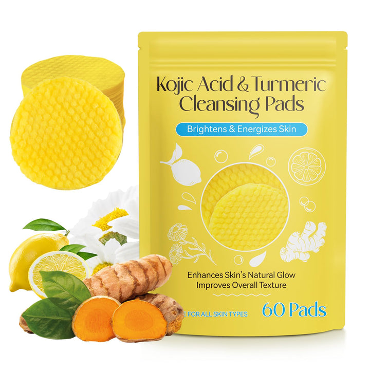 Generic pouch front view showing turmeric kojic pads and portability benefits