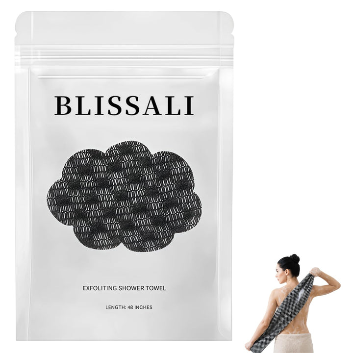Generic front view of exfoliating towel showing full panel and coverage benefit