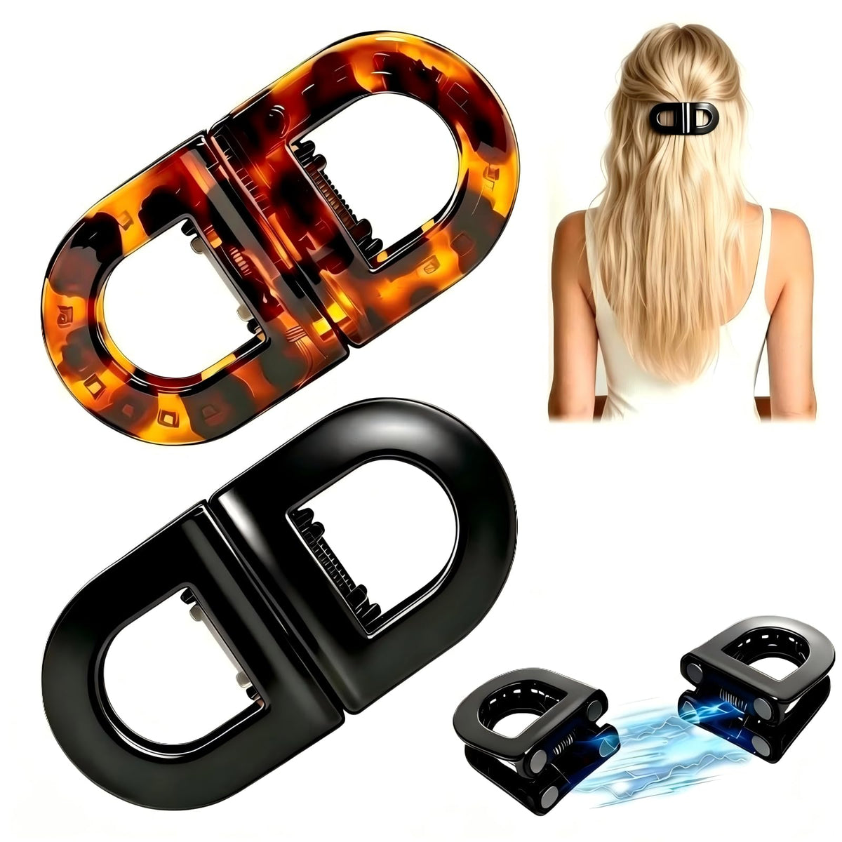 Generic magnetic hair clips front view showing compact design and strong hold