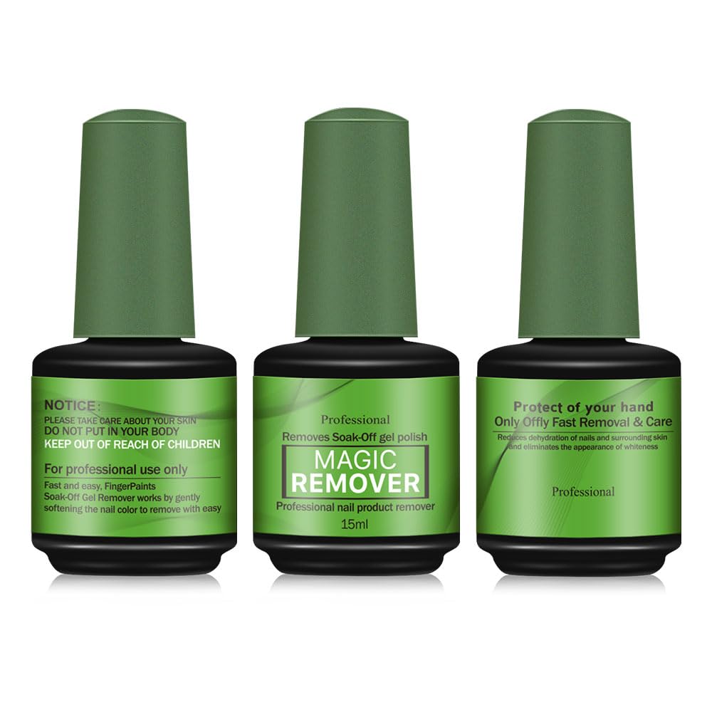 Generic gel nail polish remover front packaging showing three 15ml bottles for quick removal