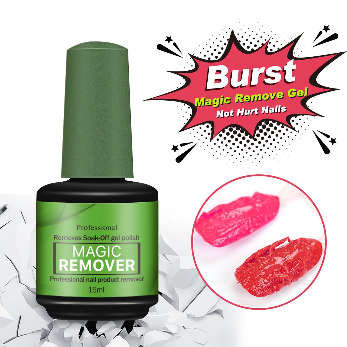 Generic gel nail polish remover applied to nails showing lifted gel for easier removal