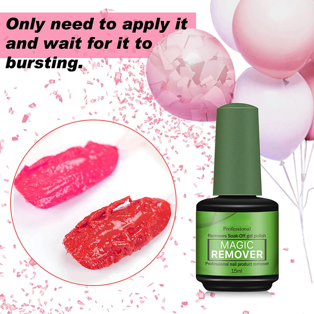 Generic gel nail polish remover size comparison with a 15ml bottle for portability