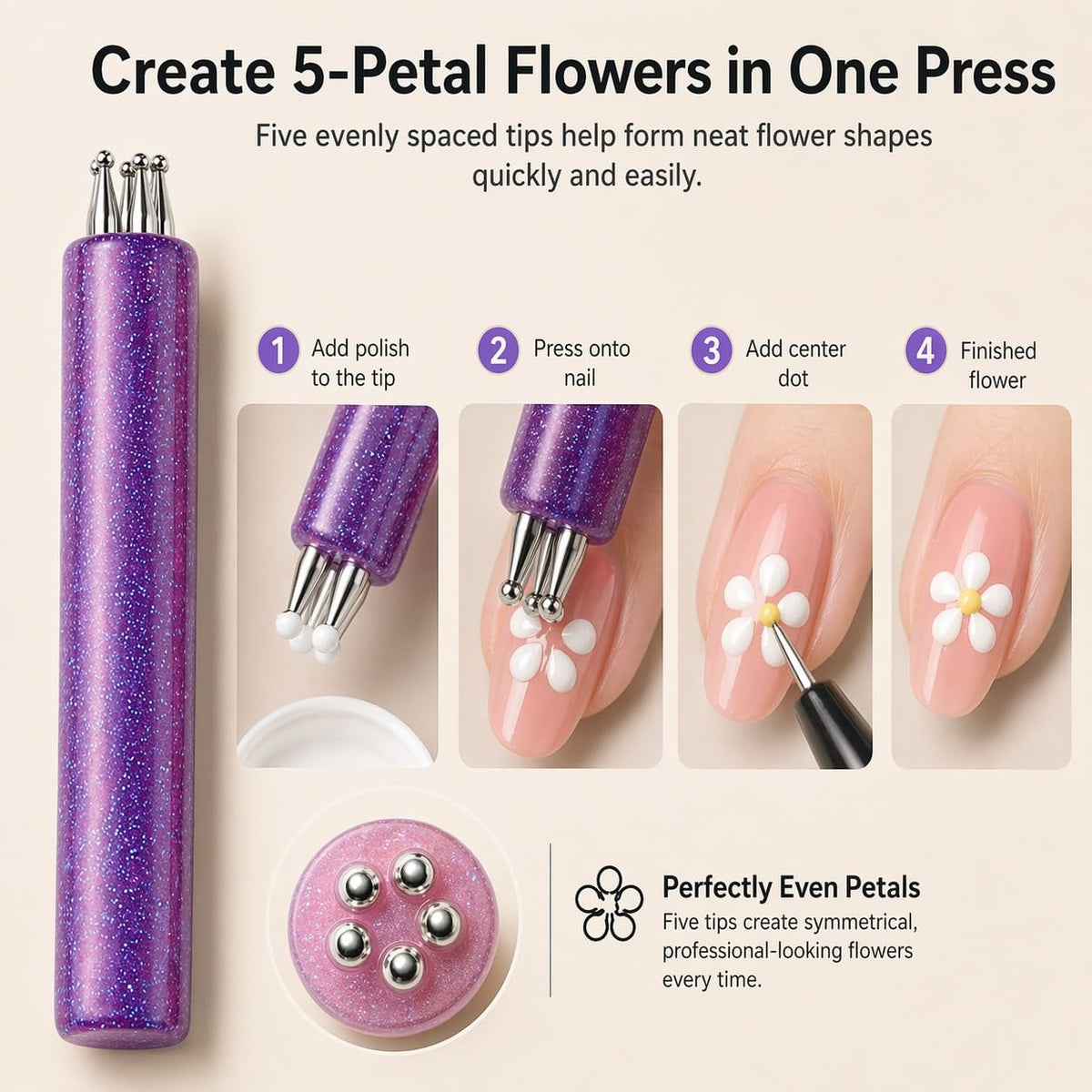 Generic glitter handle held between fingers for comfortable control benefit