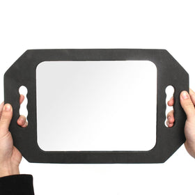 Generic mirror back and dual handles visible for firm grip and easier presentation