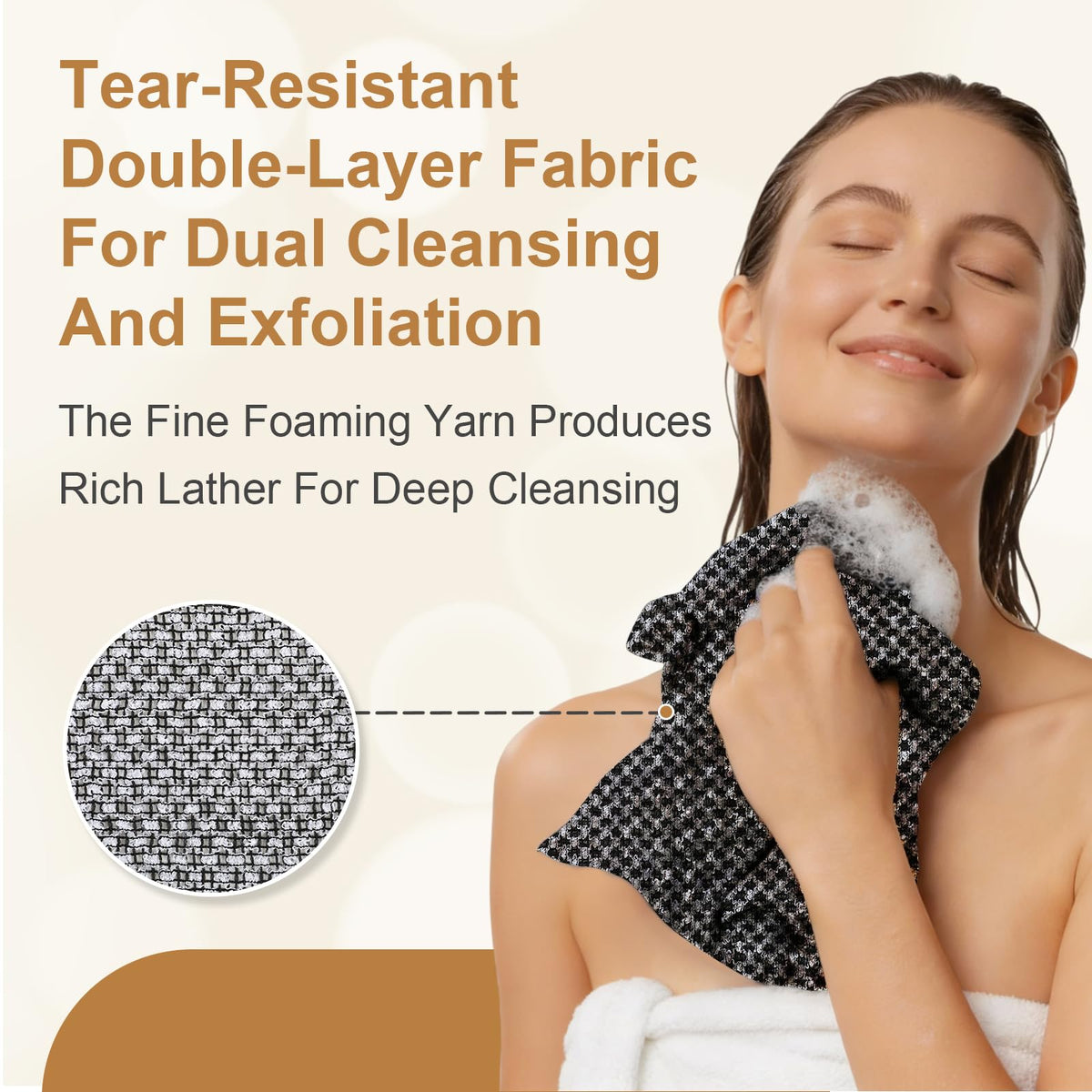 Generic towel in use scrubbing back to reach difficult areas effectively