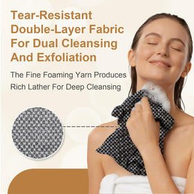 Generic towel in use scrubbing back to reach difficult areas effectively