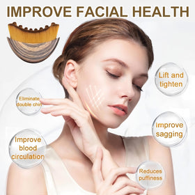 Generic in-use image massaging jawline to demonstrate sculpting and reduced puffiness