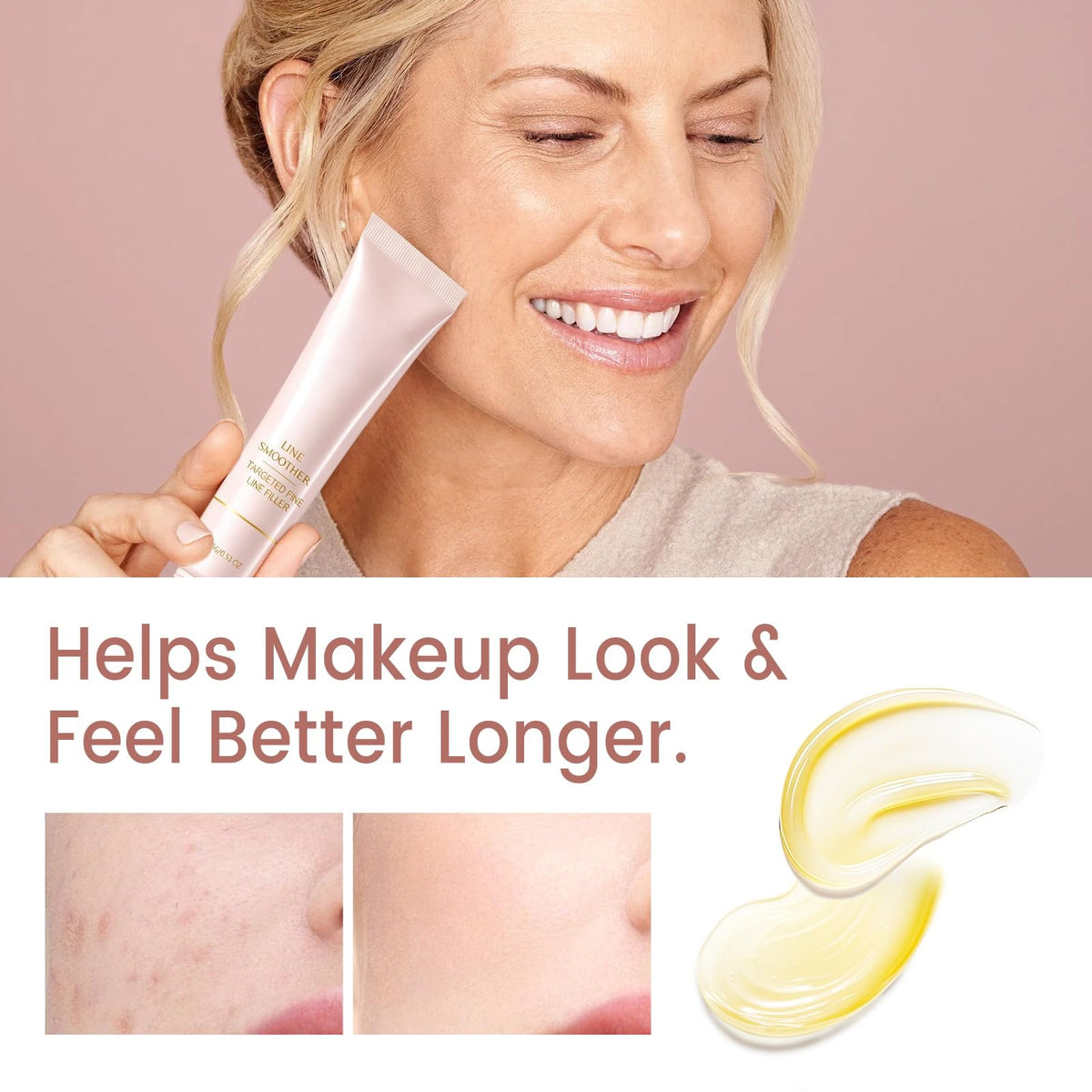 Generic instant fine line filler application on eye area demonstrating targeted line blurring benefit