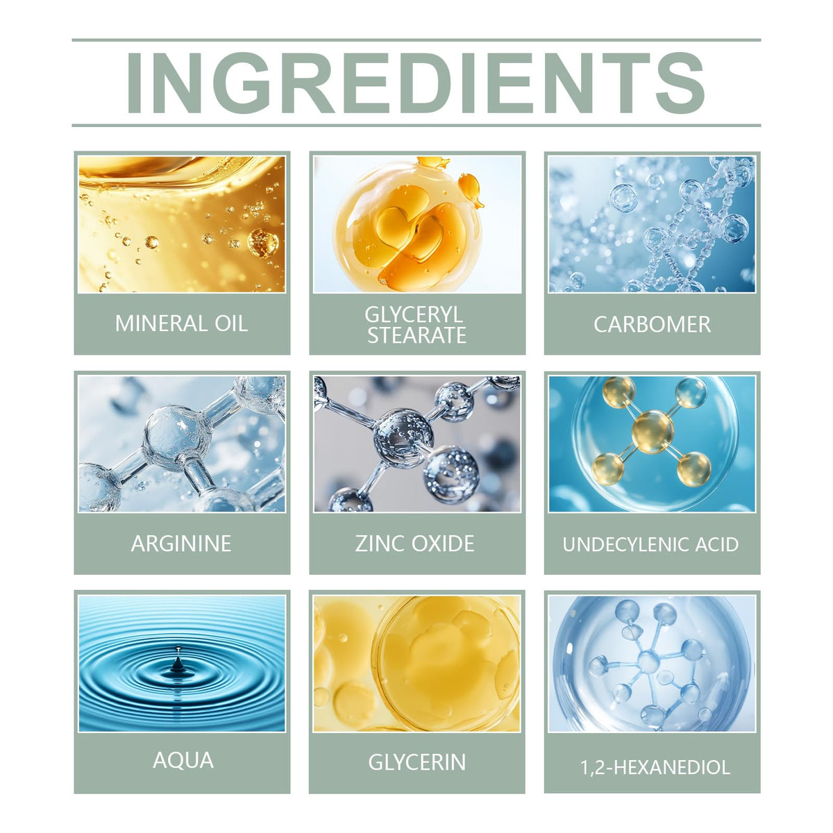 Generic ingredient label highlighting zinc oxide and undecylenic acid