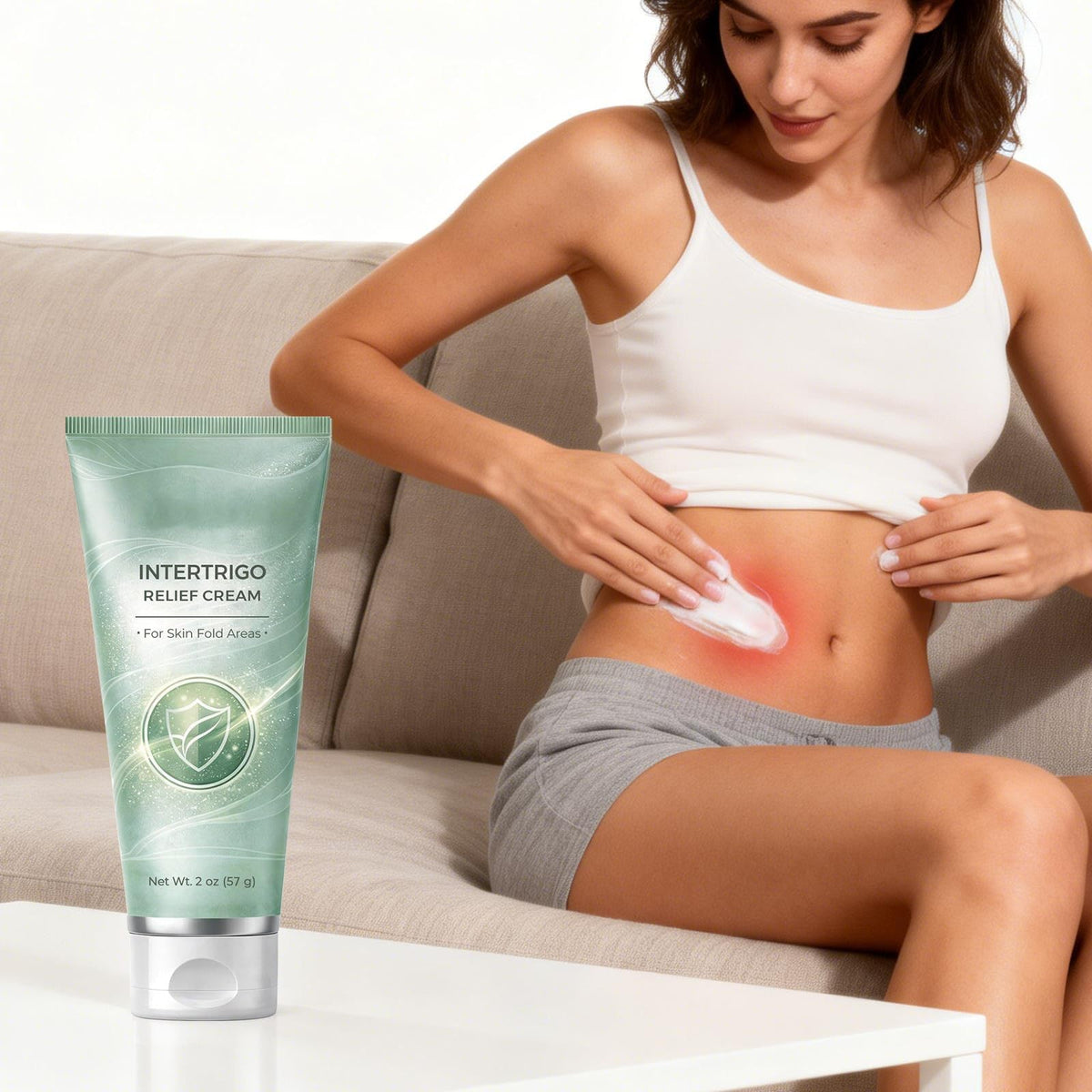 Generic tube held in hand to show compact 2 oz size and portability