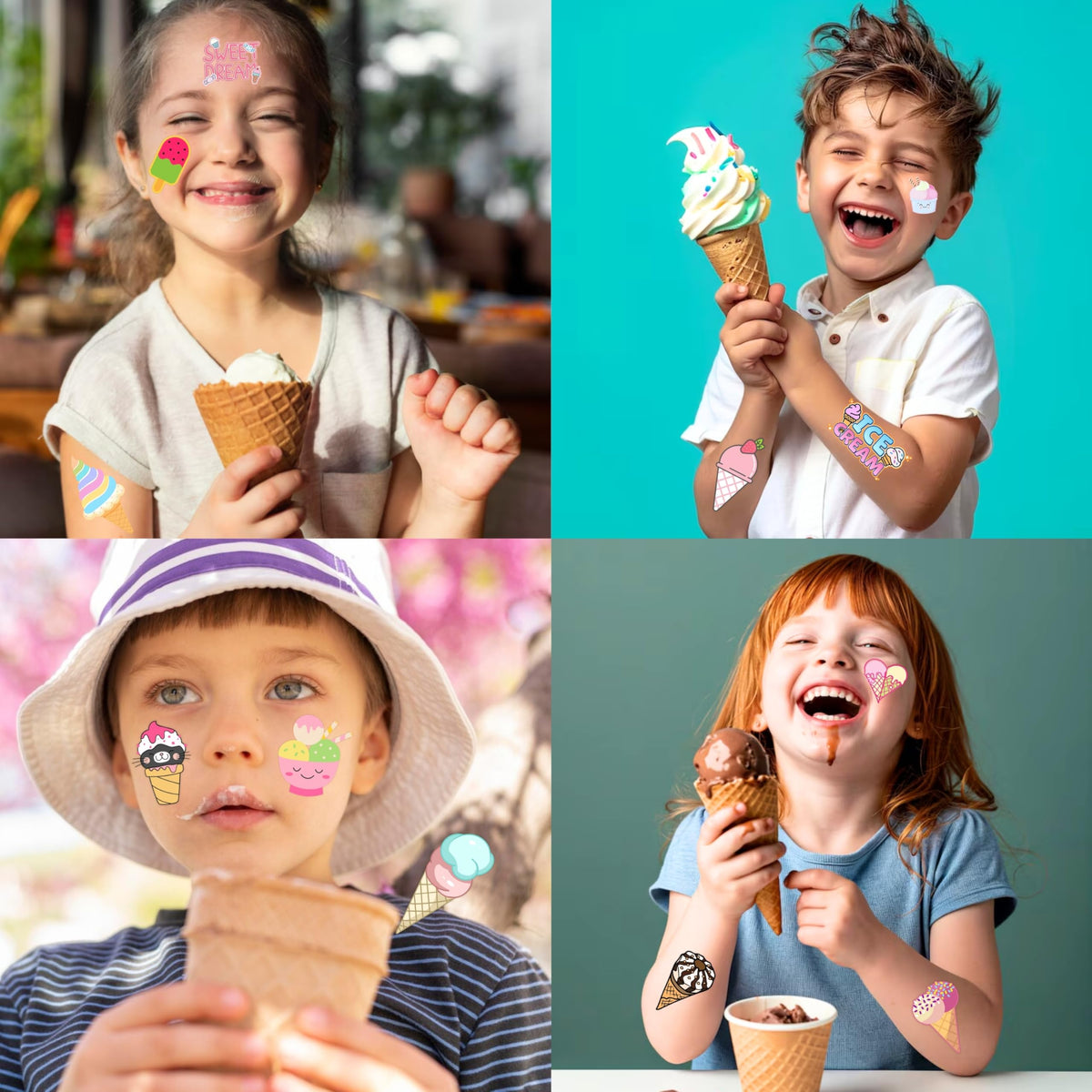 Generic kids at a party wearing tattoos showing joyful atmosphere