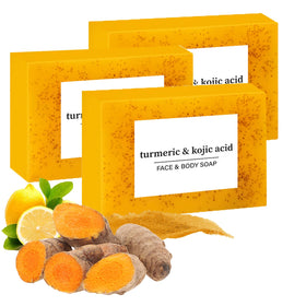 Generic lemon turmeric soap front packaging showing set of three bars and clear labeling benefit