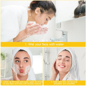 Generic lemon turmeric soap on bathroom shelf staged for daily routine and aesthetic benefit
