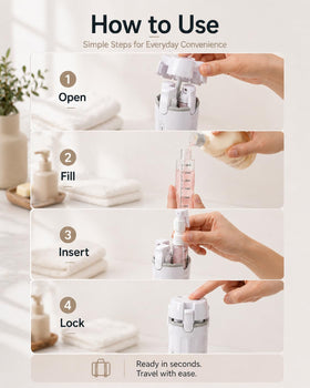 Generic brand lifestyle image in bathroom setting highlighting convenience for business and weekend trips