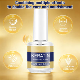 Generic Keratin Nail Care Oil on a vanity during hand care routine showing convenience benefit