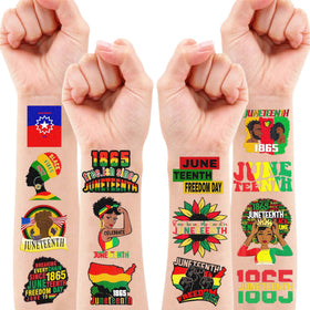 Generic table display of favor bags and tattoo sheets, showing Generic brand party-ready presentation