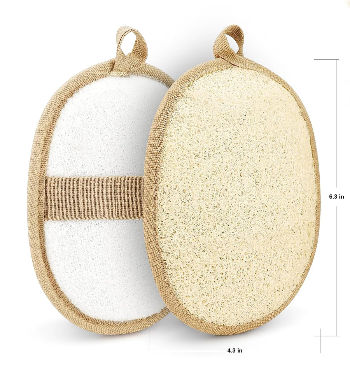 Generic loofah held in hand showing scale and comfortable grip benefit