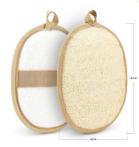 Generic loofah held in hand showing scale and comfortable grip benefit