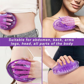 Generic meridian brush in use on abdomen showing circulation-focused massage technique