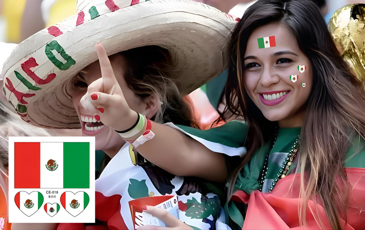 Generic sheet close-up of Mexican flag tattoos displaying vivid colors and fine detail for realistic look