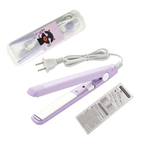 Generic mini flat iron front view showing compact purple body and ergonomic grip, portable styling benefit