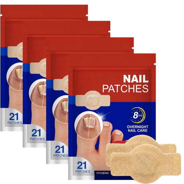 Generic front packaging showing four sealed packs and patch variety benefit