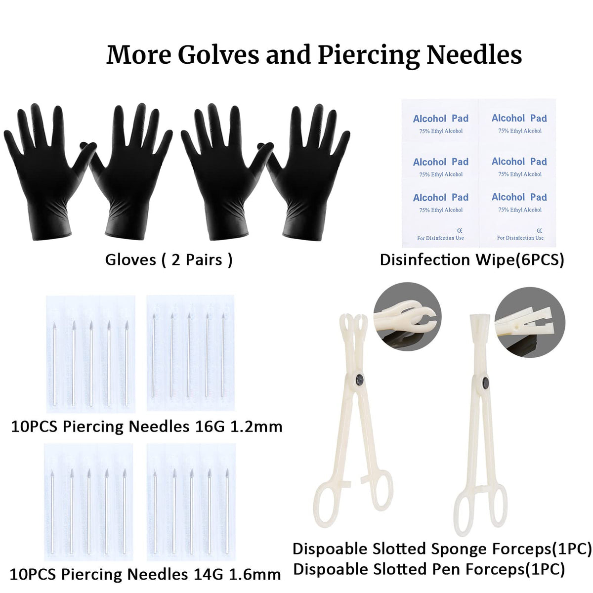 Generic layout of disposable 14G/16G needles and gloves conveying sterile readiness
