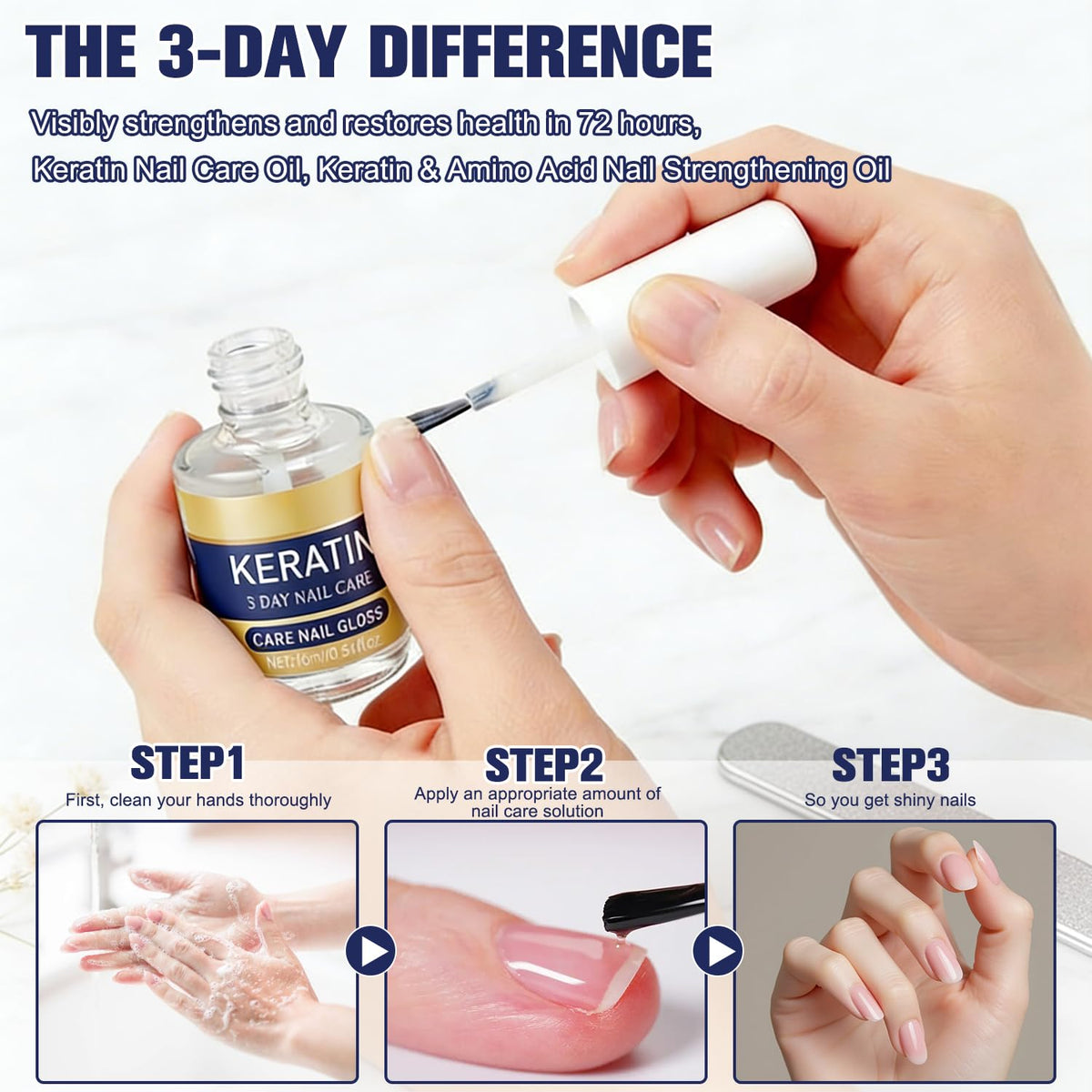 Generic Keratin Nail Care Oil applied to a fingernail demonstrating moisturize benefit