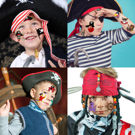 Generic brand child wearing a pirate ship tattoo enjoying costume play safely