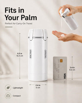 Generic brand pump detail and seal demonstrating leak-proof design for mess-free travel