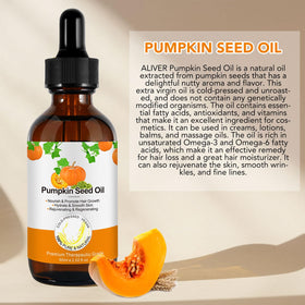 Generic pumpkin seed oil pouring texture demonstrating lightweight absorption benefit