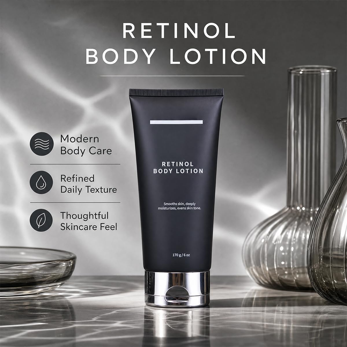 Generic retinol body lotion applied to neck demonstrating smoothing benefit