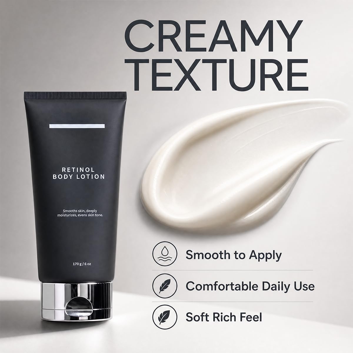 Generic retinol body lotion being dispensed into hand for easy use