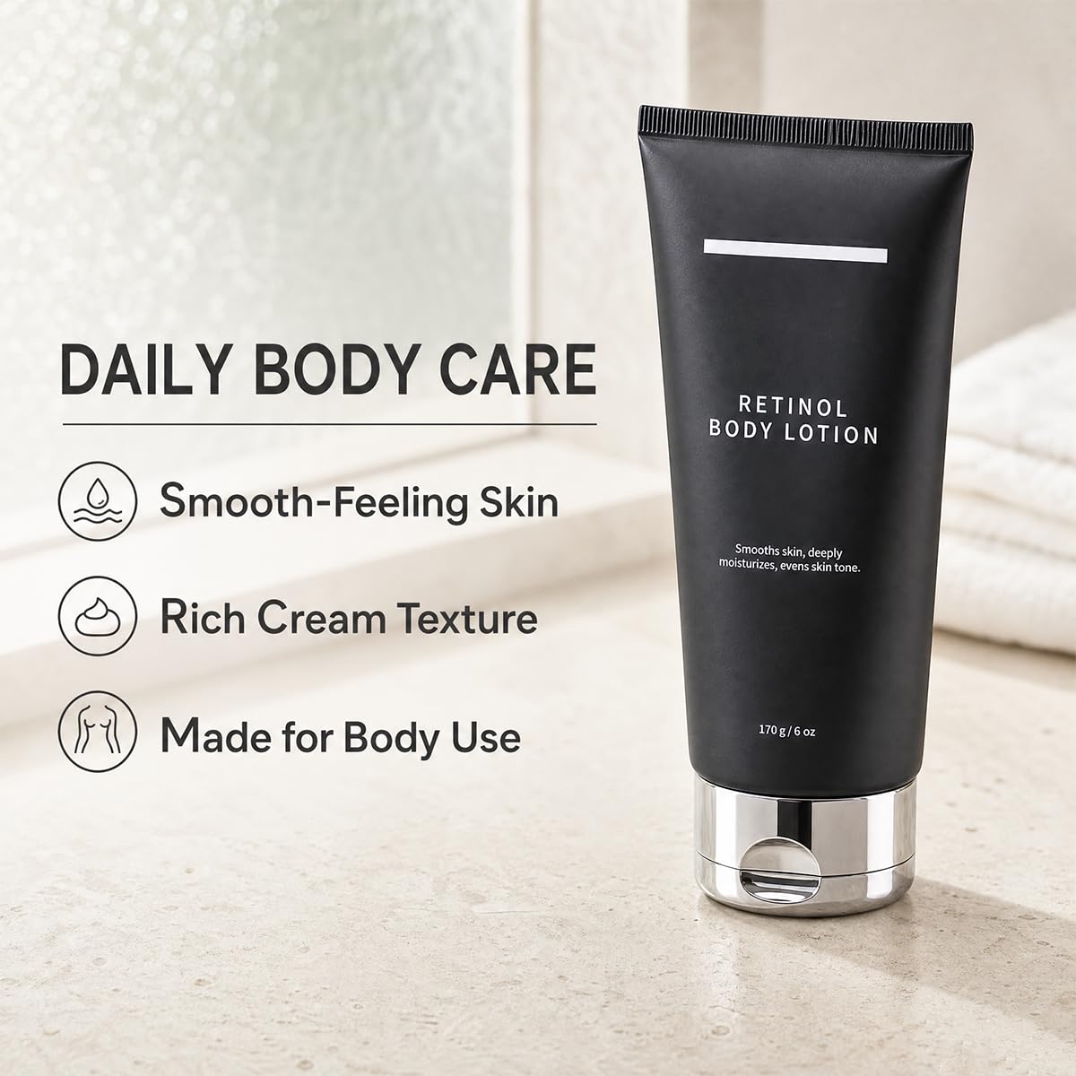 Generic retinol body lotion creamy texture close-up illustrating absorption