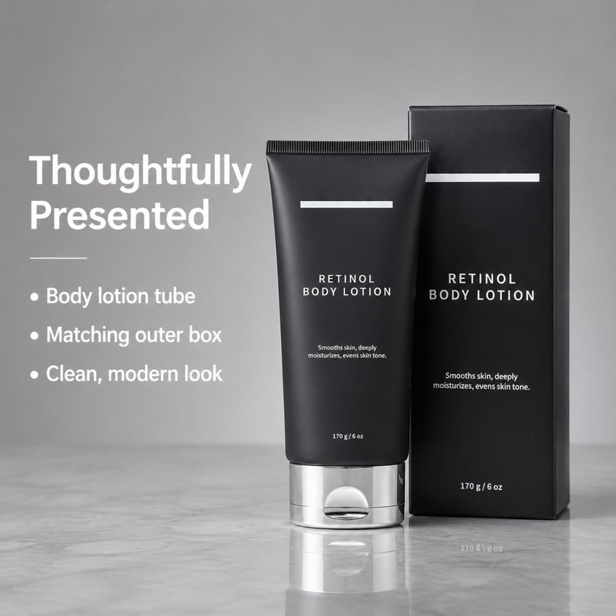 Generic retinol body lotion tube cap open ready for application