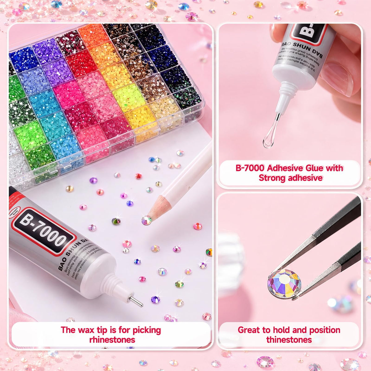 generic rhinestones applied to phone case demonstrating customization benefit