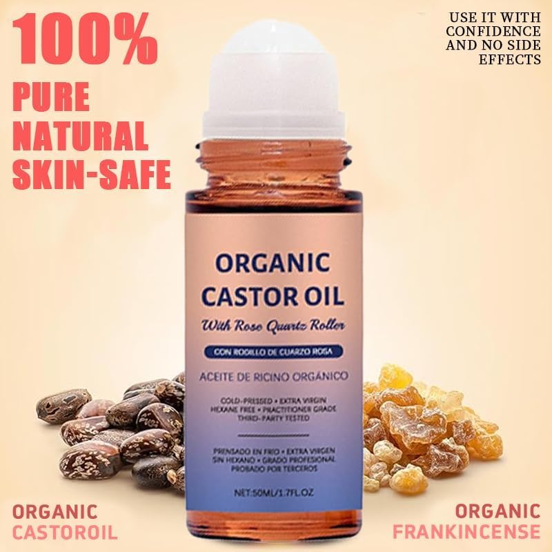 Golden castor oil pouring from dropper showing texture and purity by Generic
