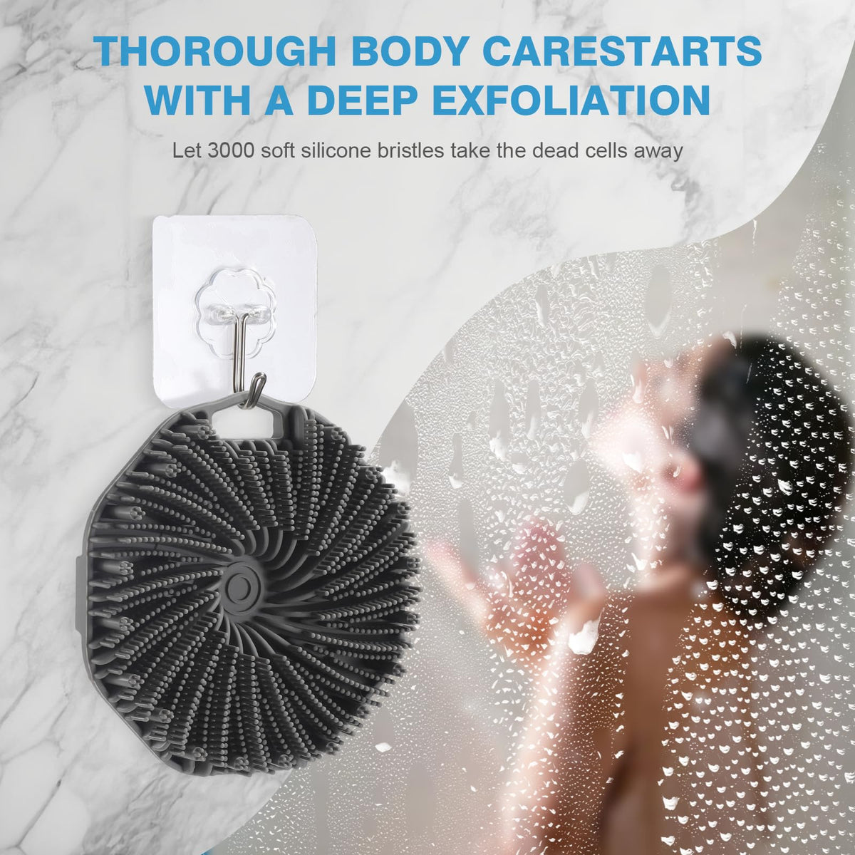 Generic scrubber next to a hand for size comparison shows compact travel-friendly dimensions