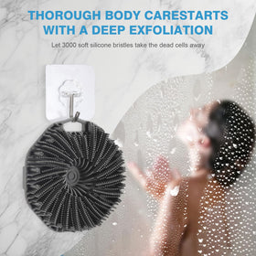 Generic scrubber next to a hand for size comparison shows compact travel-friendly dimensions