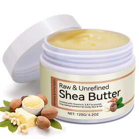 Generic brand jar front view highlighting pure shea butter benefits