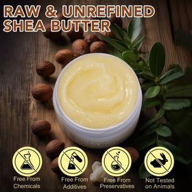 Generic clear product label showing unrefined shea butter ingredients and claims