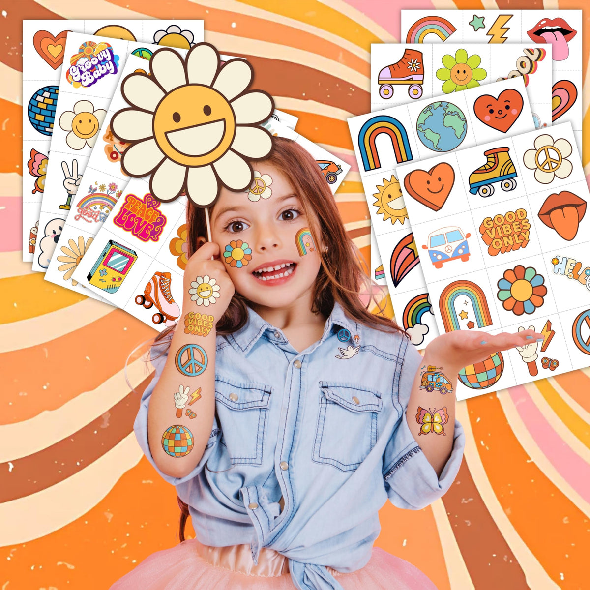 Generic close-up of tattoo sheet designs showing colorful details and variety