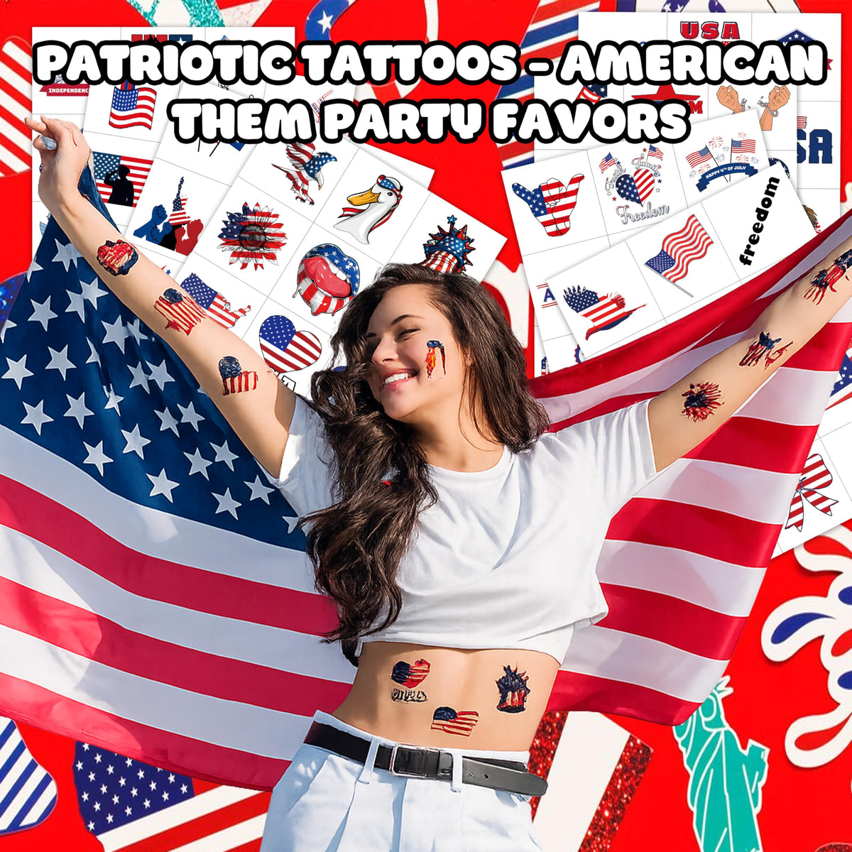 Generic brand full sheet layout with eagles flags fireworks for quick selection benefit