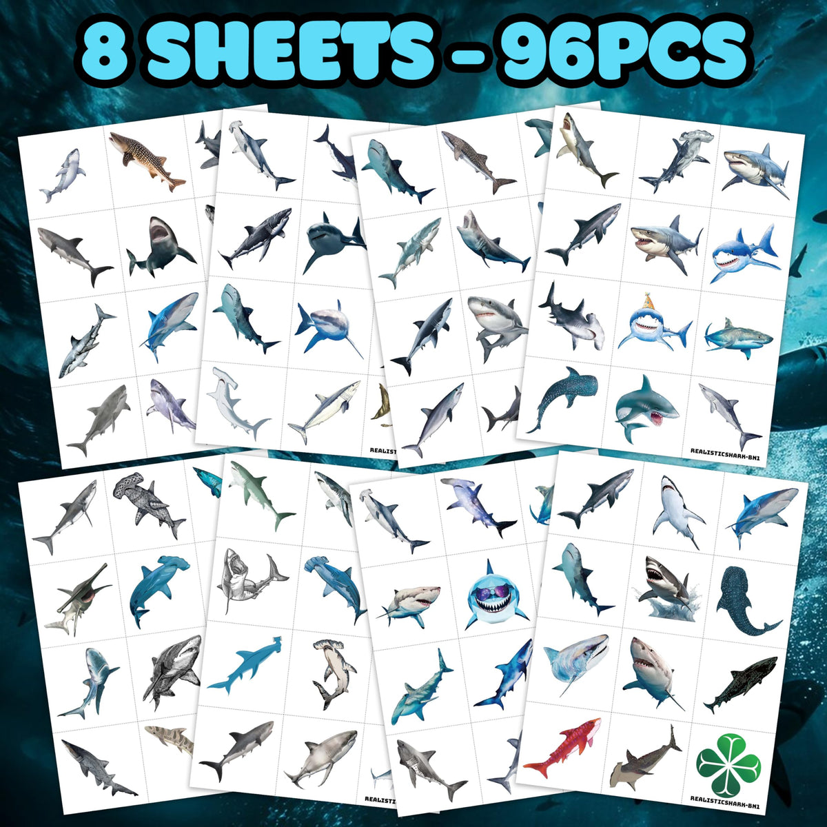 Generic nine tattoo sheets laid out, neat organization and variety