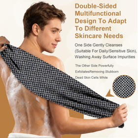 Generic towel held by hand to show size and efficient coverage benefit