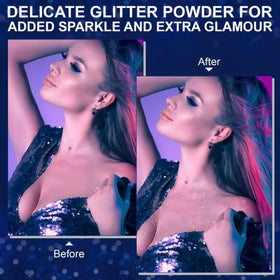 Generic spray being applied to hair showing quick-dry sparkle effect